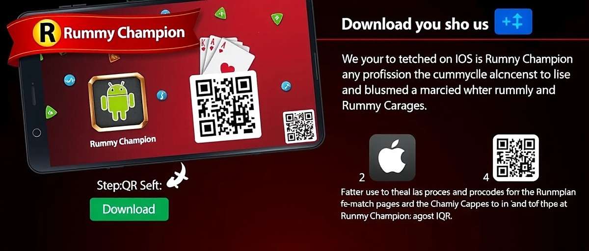 How to Download Rummy Champion Rummy Champion download process showing QR code and step-by-step instructions for Android and iOS
